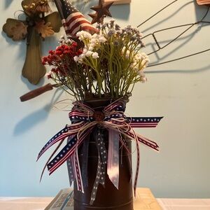 Patriotic Floral Arrangement with Brown Vase